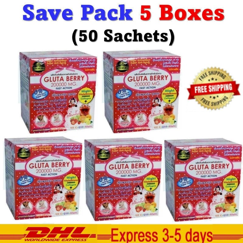 5 x Gluta Berry 200000 mg Drink PUNCH Reduce Freckles Aura Skin