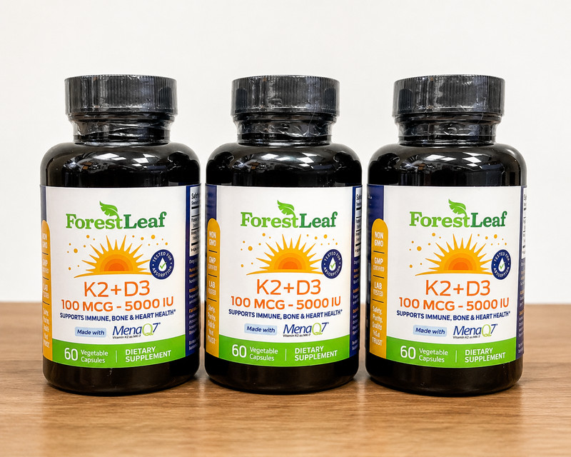 3 Forest leaf Vitamin D3 + K2 (MK7) Supplement – Menaq7 – Calcium and Vitamin D3