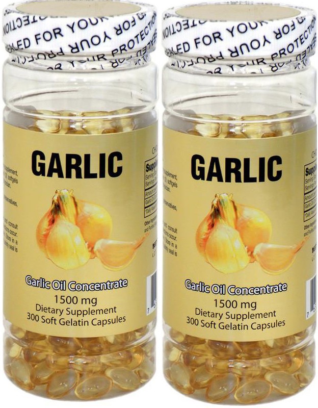 2 Bottles Garlic Oil, 1500 mg, 300 Capsules x 2=600 Capsules