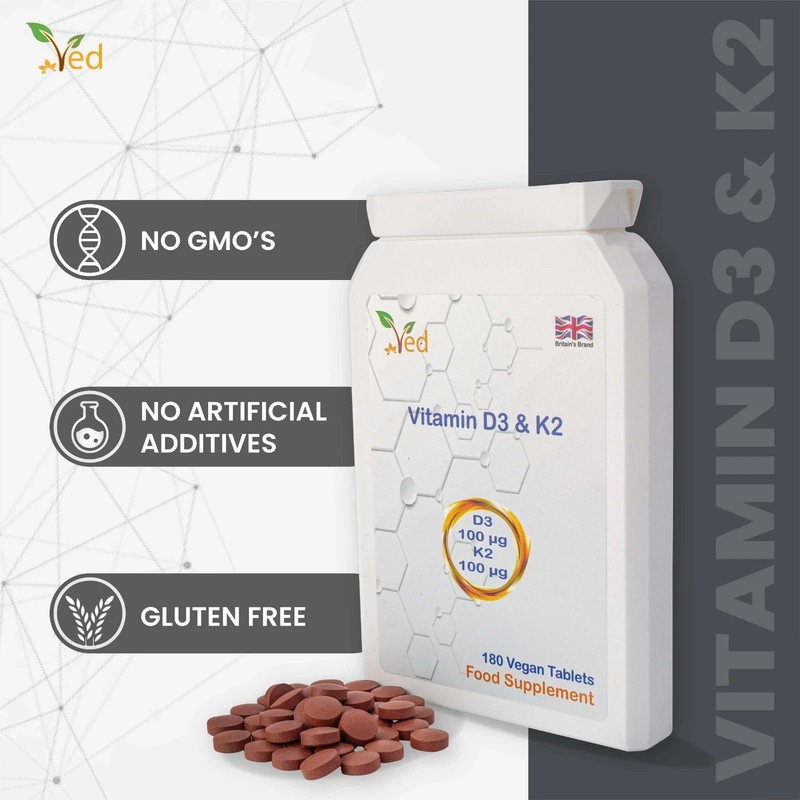 VED Vitamin D3 & K2, 180 Vegan Tablets, Gluten Free, Non GMO