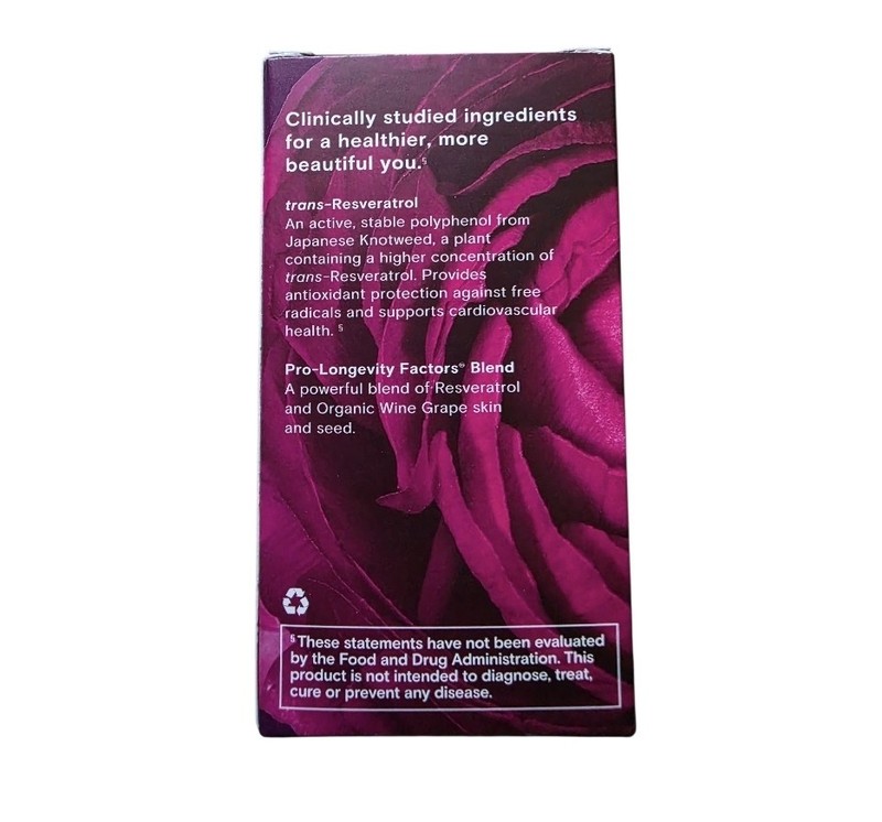 Reserveage Beauty Resveratrol 100mg 30 Dietary Veggie Capsules 01/2027 NEW gallery