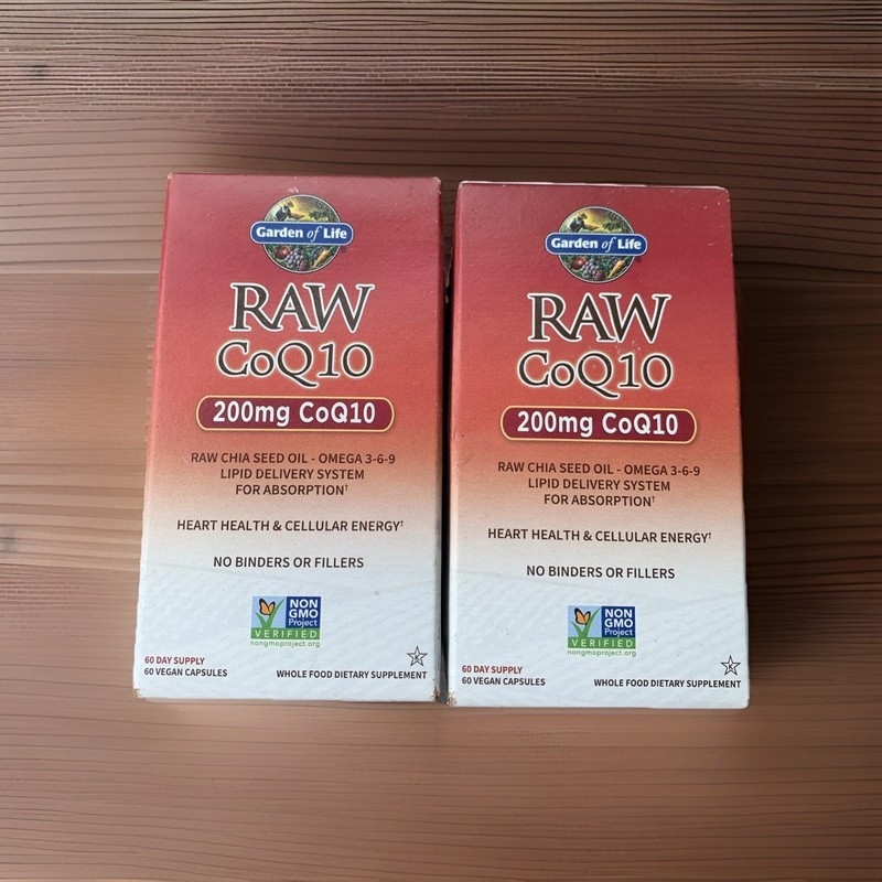 2 Bottles Garden of Life Raw CoQ10 200mg 60 Caps Exp. 2/27