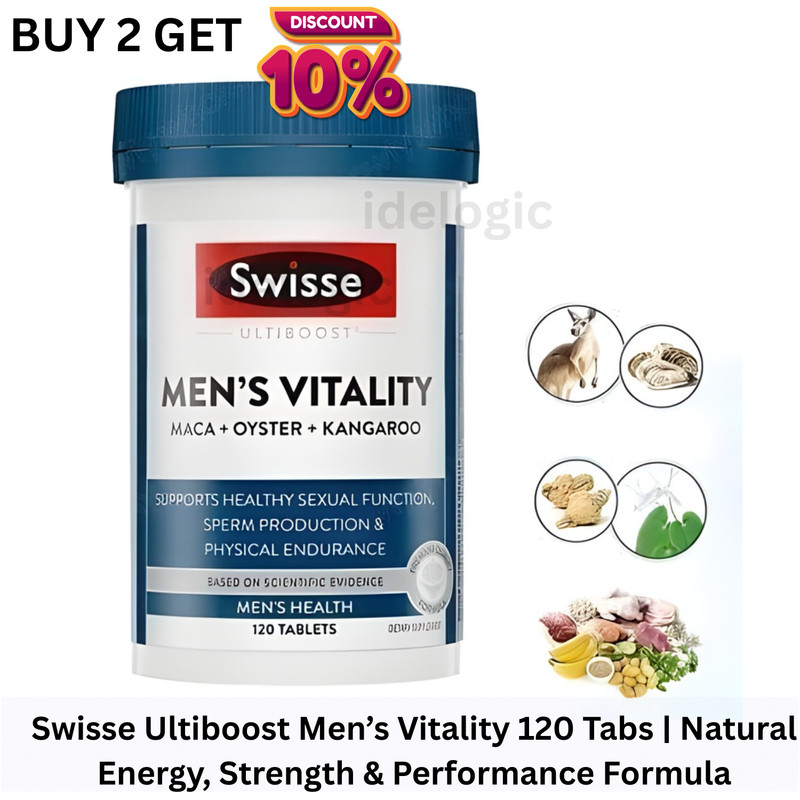 Swisse Ultiboost Men’s Vitality Maca, Oyster, Kangaroo 120 Tablets Natural
