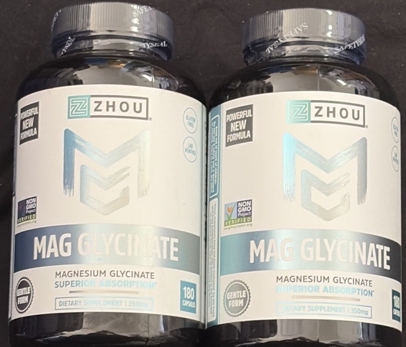 2X Zhou Mag Glycinate 180 caps Magnesium Glycinate Expiration 11-2026 Fast Ship