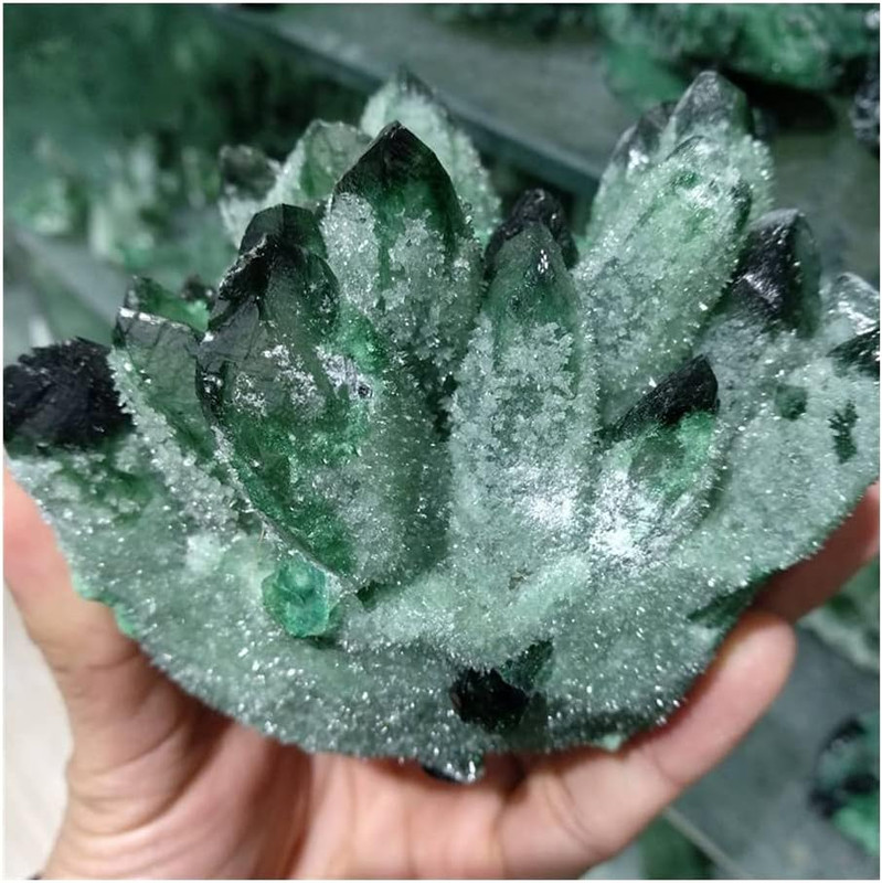 Health & Household Natural Green Ghost Phantom Quartz Crystal Cluster Healing Sp gallery
