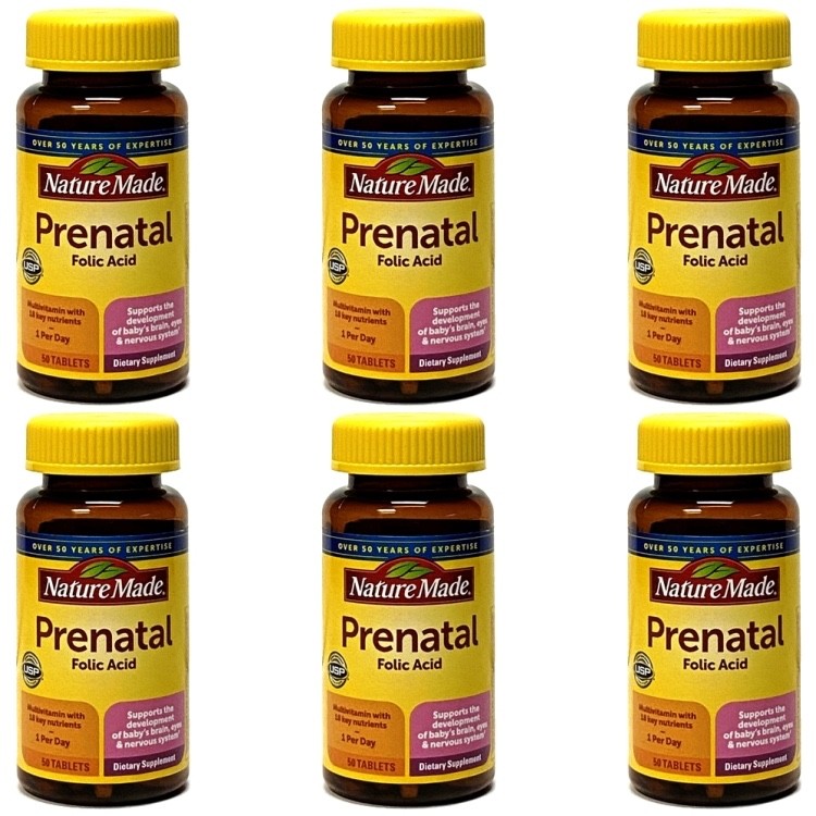 6 Bottles of Nature Made Prenatal Multivitamins w/Folic Acid (50 Tablets) 05/26