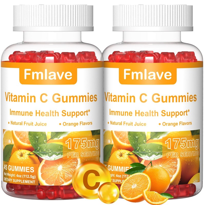 2x Vitamin C Gummies 175mg 90 counts Made With Natural Fruit Juice Orange Flavor