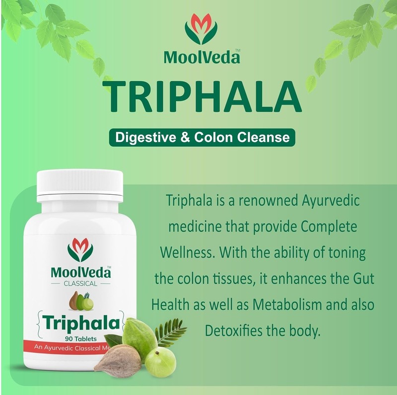 Moolveda Triphala Tablets Uses For Digestion, Detox & Health Care - 90 tablets gallery