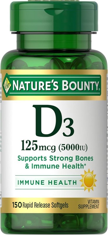 Nature’s Bounty Vitamin D3 5000 IU Softgels, Rapid Release, Immune 150 Count