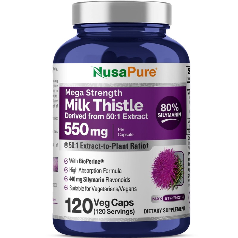 NusaPure Milk Thistle Extract 27500mg 120 Veggie Capsules 501 Extract Non-GMO…