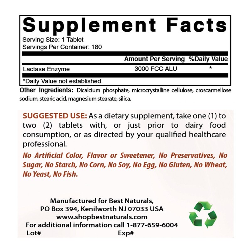 3 Pack Fast Acting Lactase Enzyme Tablet, 3000 Fcc Alu, 180 Count gallery