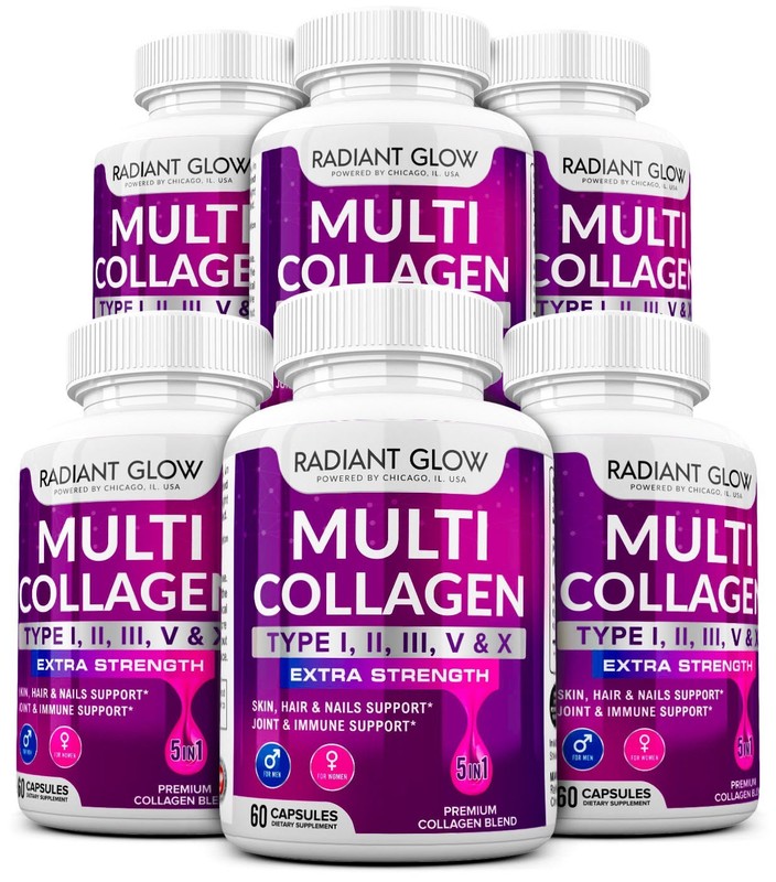 6 x Multi Collagen Peptides I, II, III, V, X 1500mg Hair Anti-Aging Skin Nails