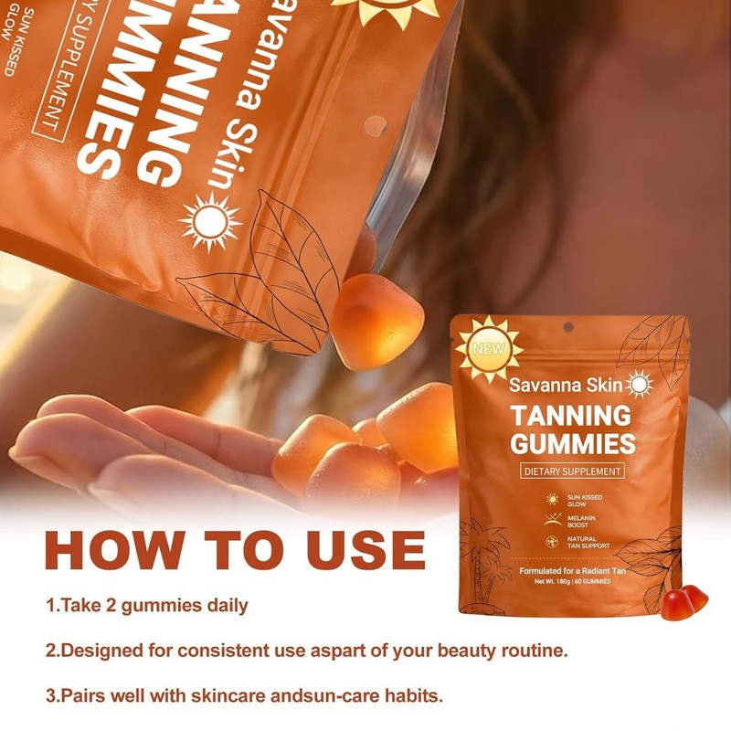Savanna Skin Tanning Gummies, Tanning Gummies For Women With Beta Carotene US gallery