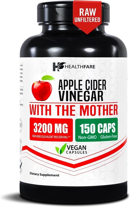HealthFare Apple Cider Vinegar Capsules with the Mother | 3200mg Raw, Organic &