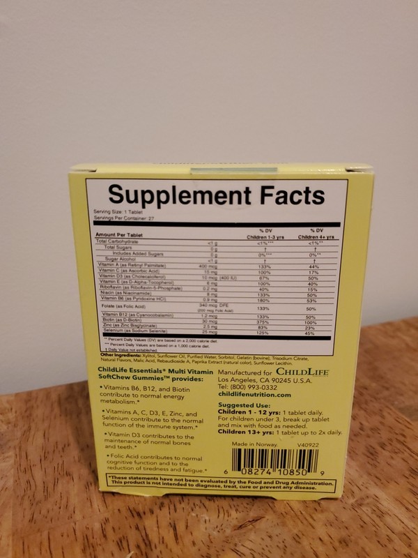 Childlife Multi Vitamin SoftChew Gummies Natural Orange 27 Tabs (Exp. 05/2028) gallery