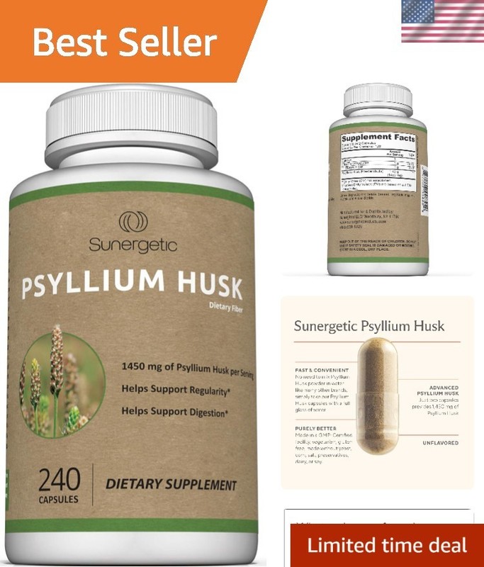 240 Count Psyllium Husk 1450mg Capsules – For Digestive Health & Regularity