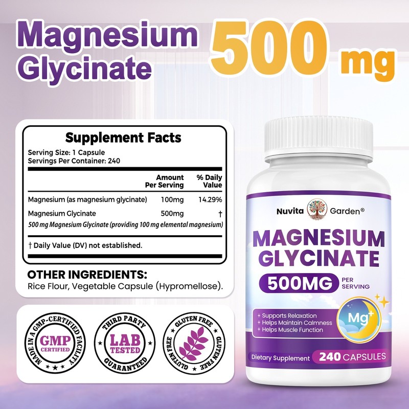 Magnesium Glycinate 500mg 240 Capsules – High Absorption Magnesium Supplement gallery