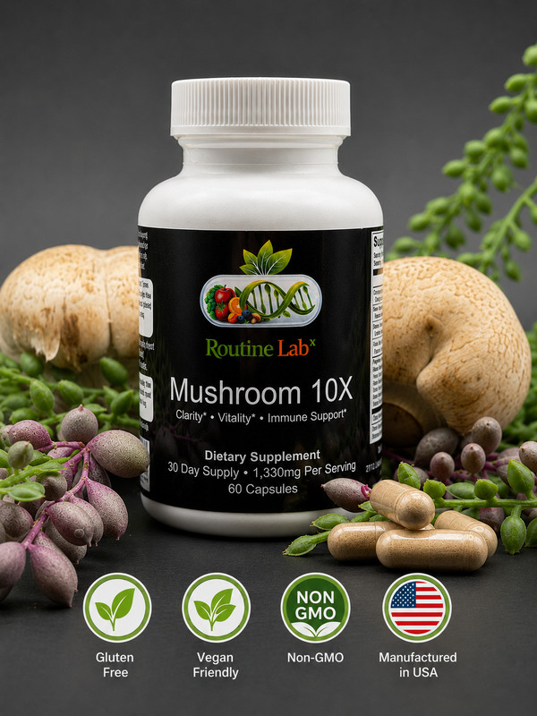 Routine LabX Mushroom 10X 60 Capsules (1,330mg per serving) Supplement