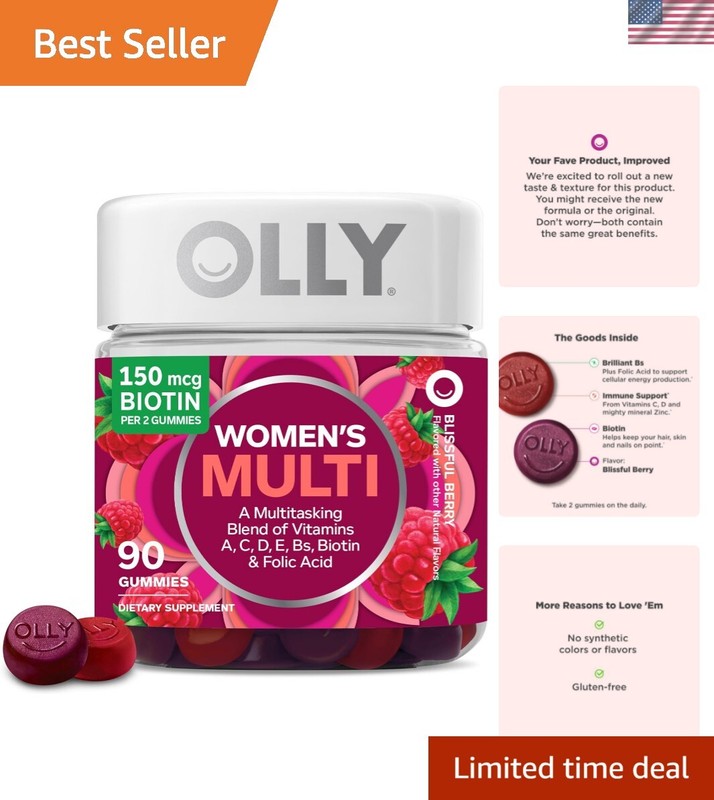 OLLY Women’s Chewable Multivitamins – Berry Flavor, 45-Day Supply, Gluten-Free