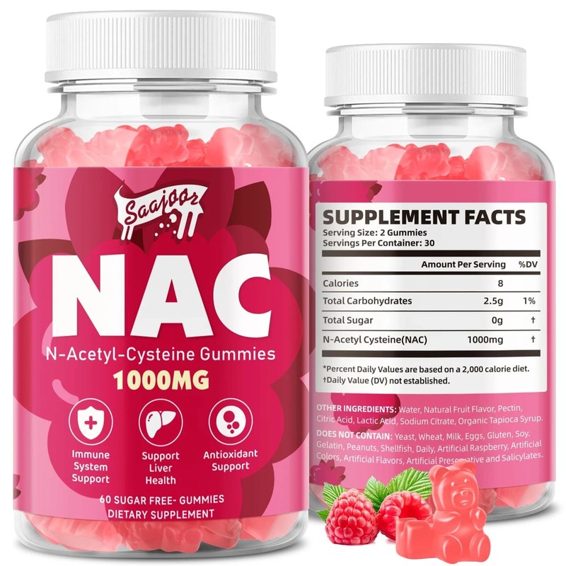 NAC Gummies 1000mg Sugar-Free N-Acetyl Cysteine Antioxidant Immune Support 60ct