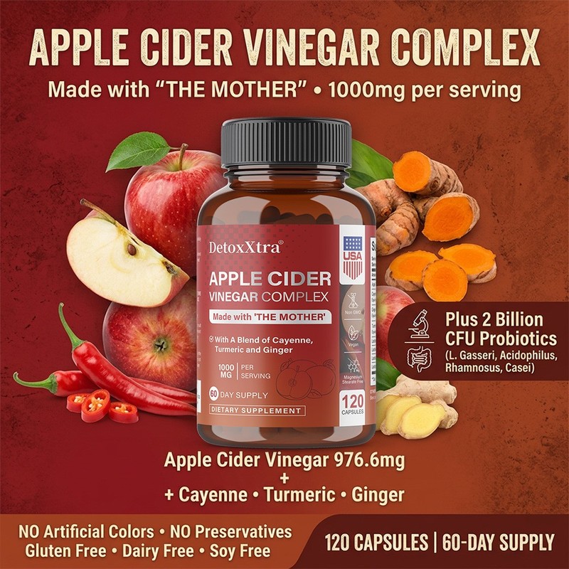 Apple Cider Vinegar Complex Natural Digestive Cleanse Vegan 30/60/120 Capsules gallery