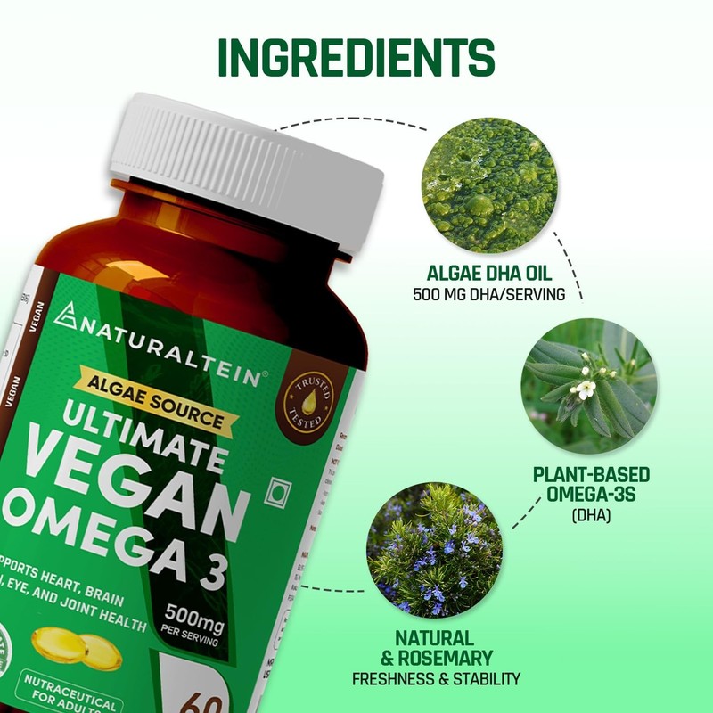 NATURALTEIN Vegan Omega 3 from Algae Oil – 60 Vegetarian Capsules gallery