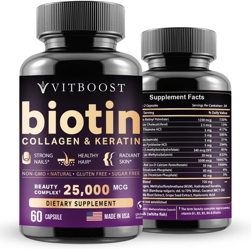 Biotin with Hyaluronic Acid, Collagen and Keratin – 25000 mcg Hair Growth