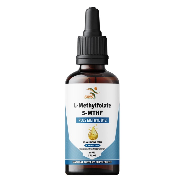 L-Methylfolate 15mg + Methyl B12 Cofactor | Organic Berry Flavor | 2 fl oz Drops gallery