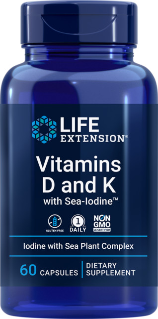 Life Extension Vitamins D and K with Sea-Iodine 60 Capsules – Exp. 01/2026