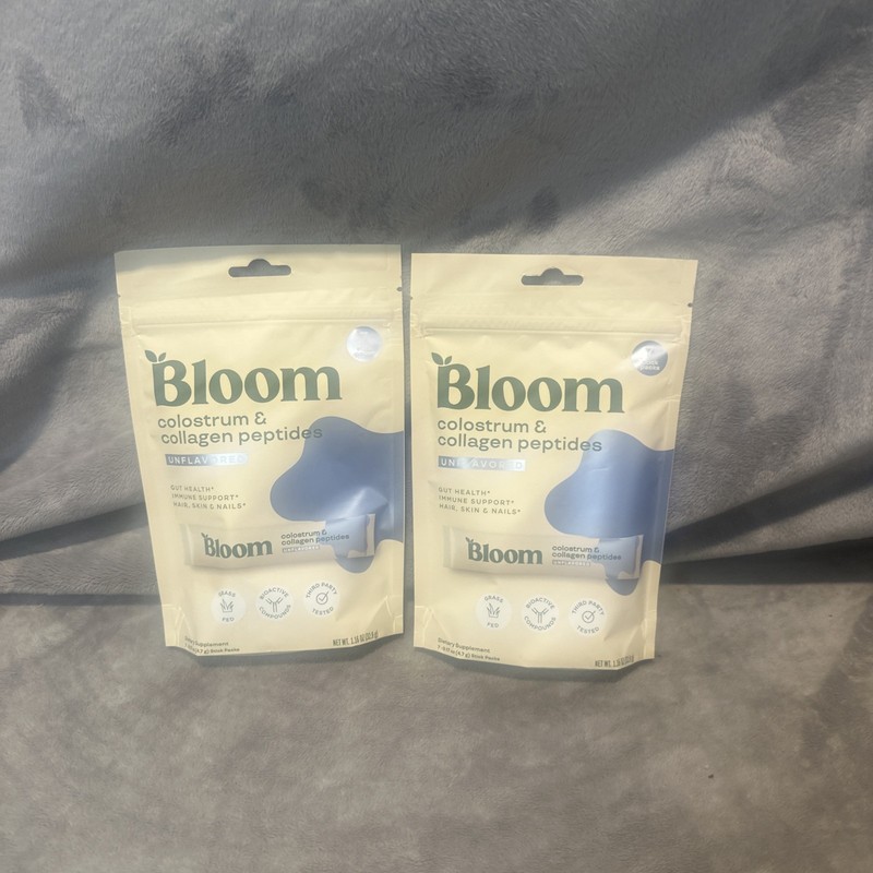 Pack of 2 BLOOM NUTRITION Colostrum & Collagen Peptides Powder Stick Packs 11/26