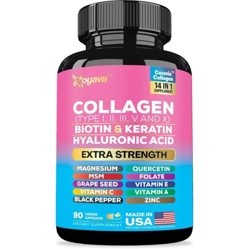 Multi Collagen I II III V X Biotin Keratin HA 13+ Ingredients 90Ct