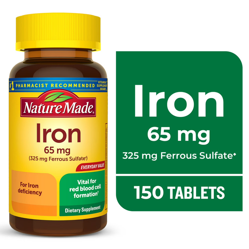 Nature Made Iron 65mg Tablets 150Ct Ferrous Sulfate Supplement General Health
