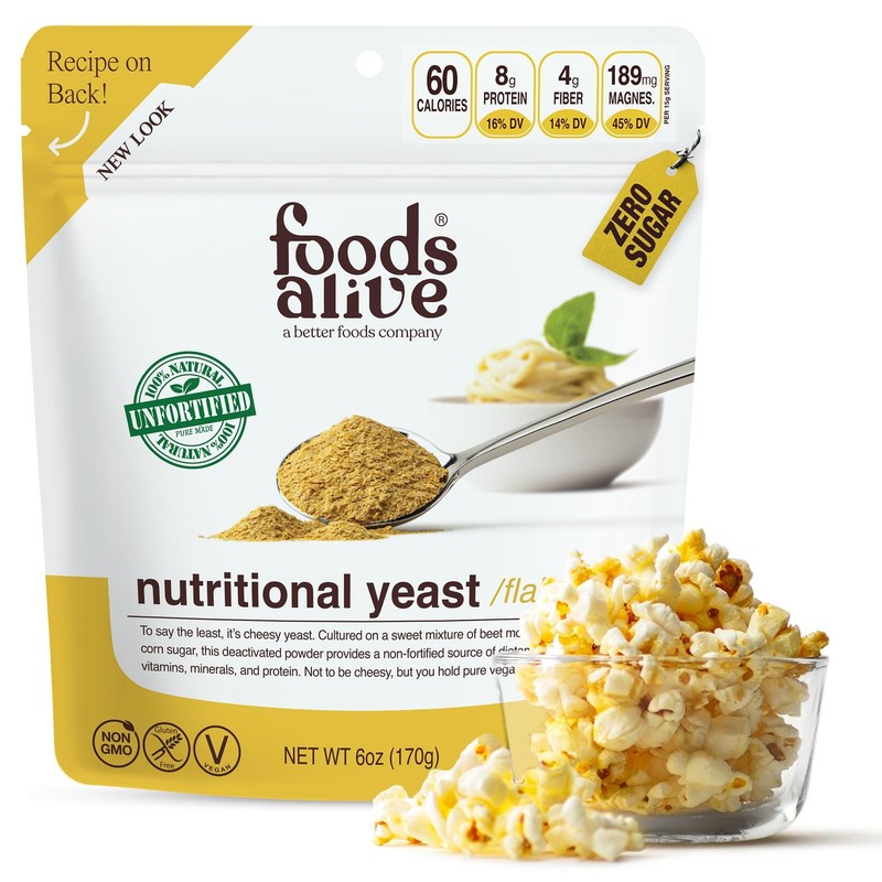 Foods Alive Unfortified Nutritional Yeast Flakes Vegan Gluten-Free Non-GMO 6 oz