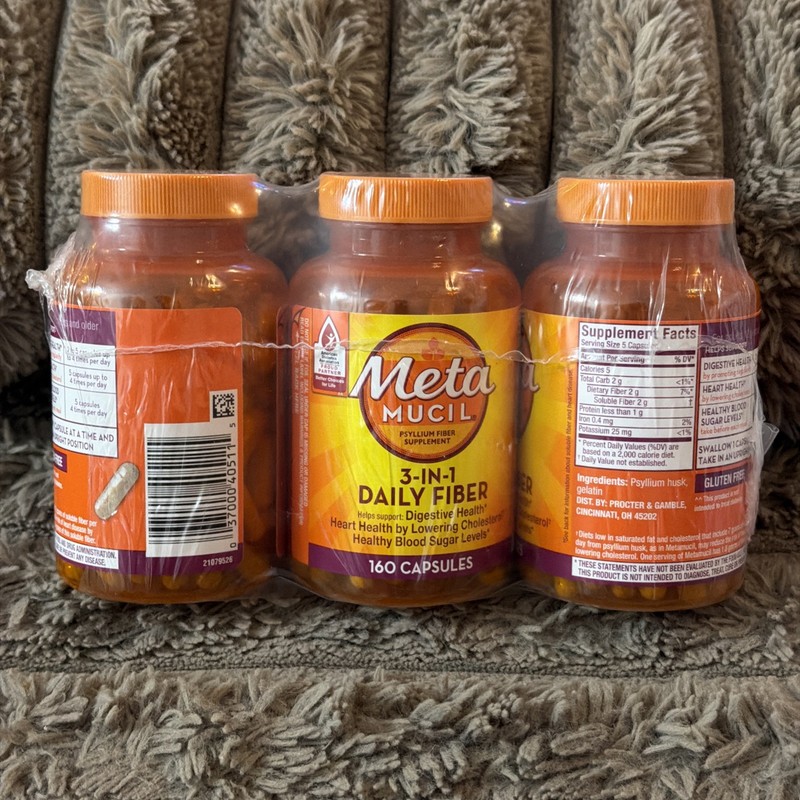 (3) MetaMucil 3-IN-1 Daily Fiber Digestive Heart & Health 160ct Each – EXP 08/28