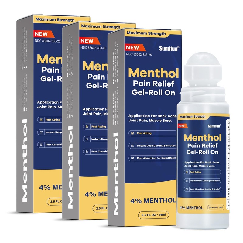 Sumifun 4 Menthol Pain Relief Roll-On – 2.5 Fl Oz Pack of 3 – Pain Reliever o…