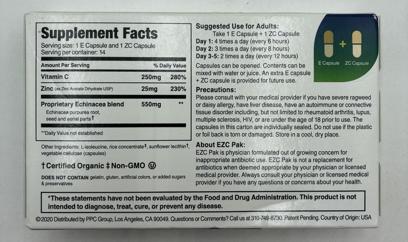 EZCPak Echinacea Zinc, Vitamin C 5 Day Immune Support Pack 14-Caps EA 5 Pack Lot gallery