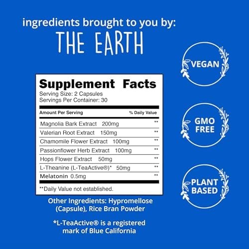 Natural Sleep Aid Melatonin Valerian Root L-Theanine 60 Count gallery