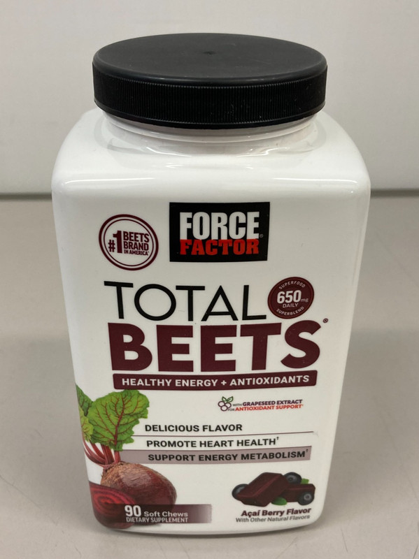 Force Factor Total Beets Soft Chews 90 Ct Acai Berry Heart Energy - 818594019748