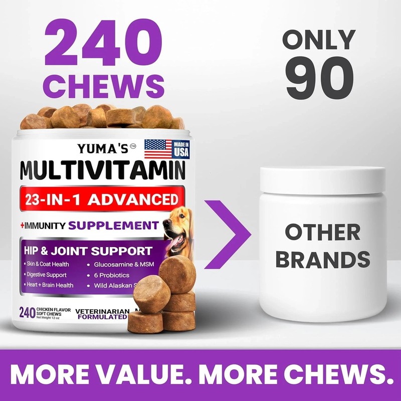 Dog Multivitamin 23-in-1 Advanced 240 Soft Chew w/ Glucosamine Salmon Hip Joint