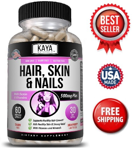 Hair Skin Nail Capsules 60 Count, BIOTIN, Vitamin D, Vitamin B-12, Folic Acid