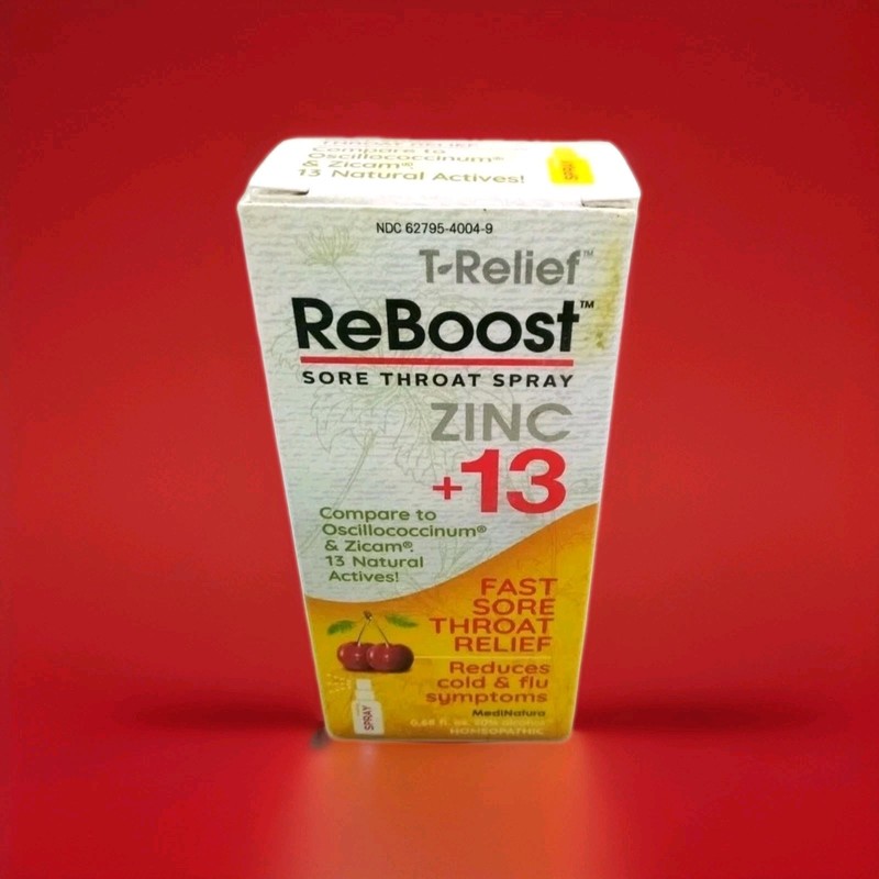 MediNatura T-Relief ReBoost Sore Throat Spray Cold Flu Relief Cherry, Exp 10/26