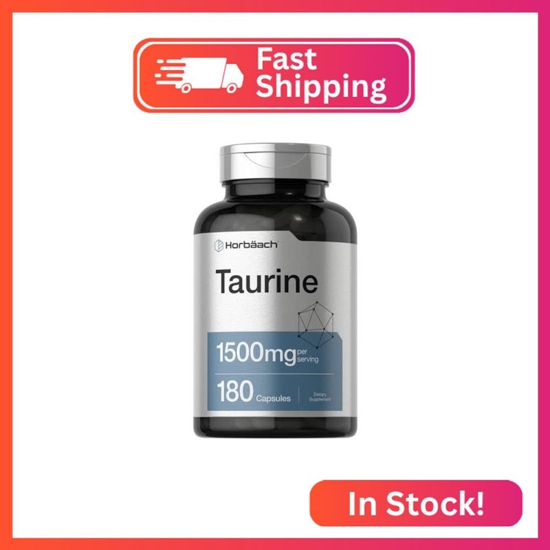 Horbäach Taurine 1500mg | 180 Capsules | Amino Acid Supplement | Non-GMO and Glu