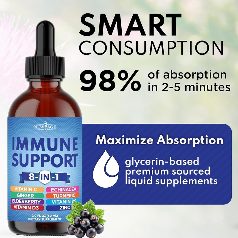 NEW AGE 8-in-1 Immune Support Liquid Drops– Elderberry, Turmeric + More, 2 fl oz gallery