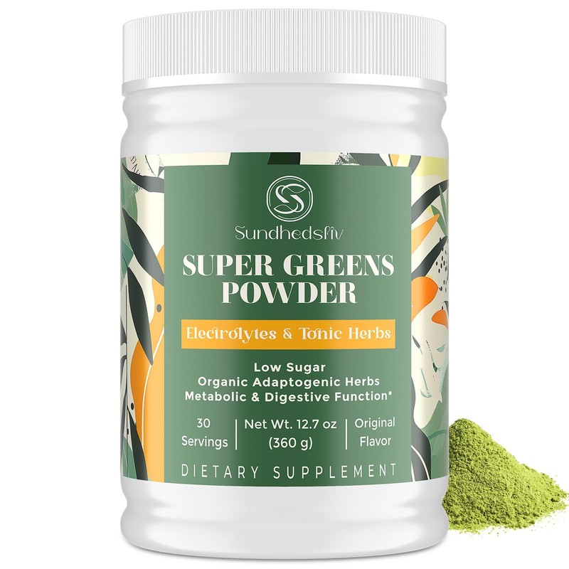 Electrolytes Powder Plus Super Greens & Tonic Herbs – Low Sugar Electrolyte D…