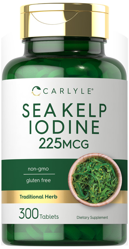 Sea Kelp Iodine | 225mcg | 300 Tablets | Non-GMO, Gluten Free | by Carlyle