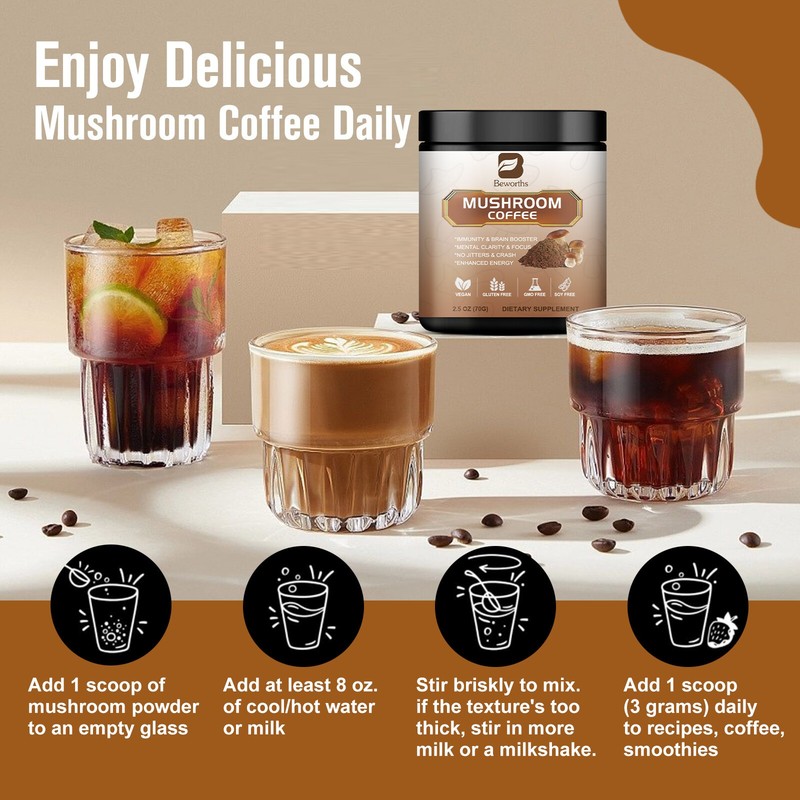 3x Mushroom Coffee Powder Lions Mane Reishi Immunity & Brain Booster 70g gallery