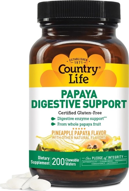 Country Life Papaya Digestive Support Pineapple Papaya Flavor 200 Wafers