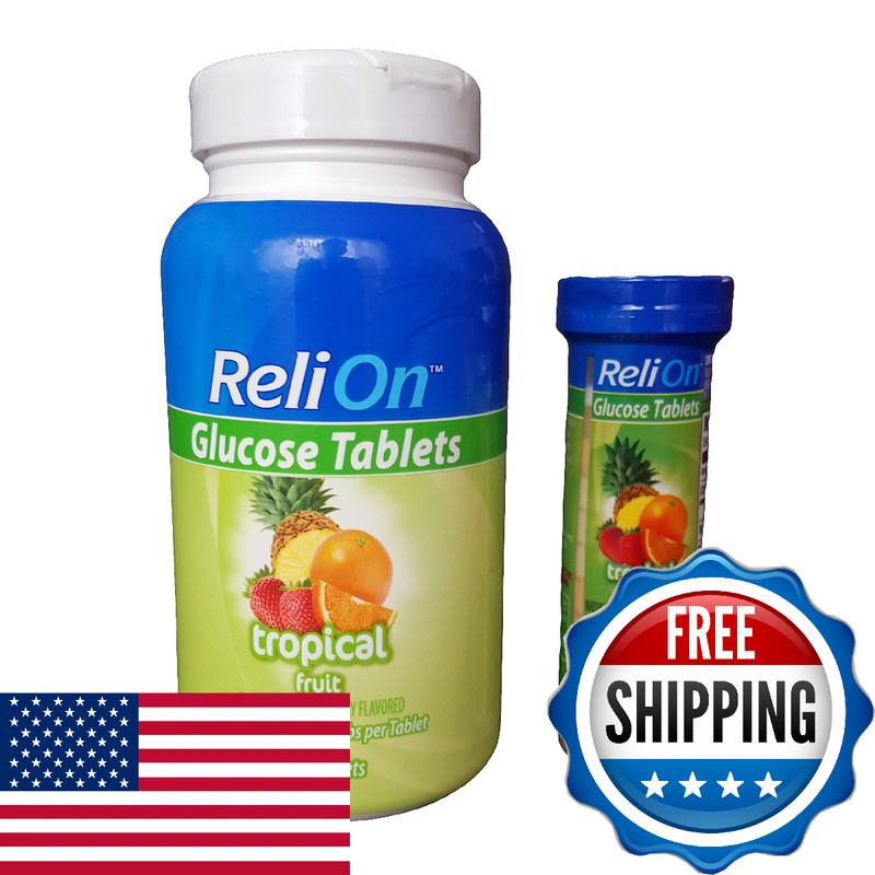 ReliOn Glucose Tablets 50 Count – Tropical Fruit On-The-Go Tube