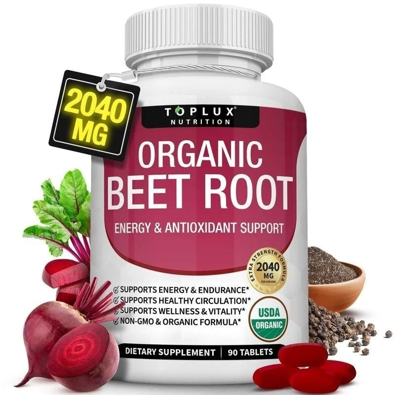 Toplux Organic Beet Root 2040mg with Black Pepper 90 Tablets Energy Circulation