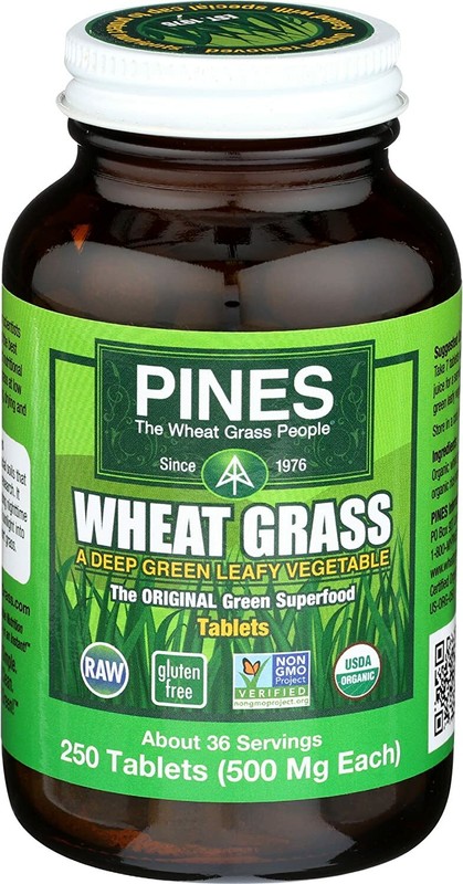Pines Organic Wheat Grass 500 mg 250 Tablets, Green Superfood